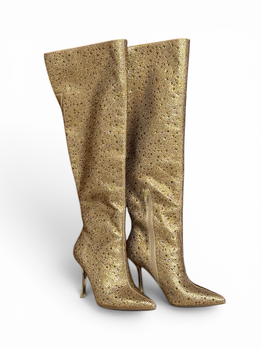 I.N.C. Saveria Gold Metallic Knee-High Pointed Toe Stiletto Boots